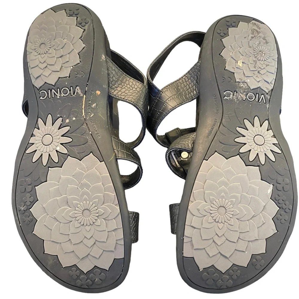 Vionic Amber Black Croco Casual Comfort Sandals Women’s Size‎ 9